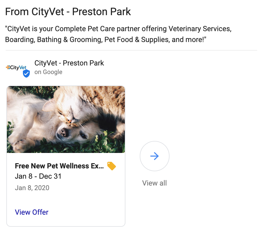 Example of a Google Post from CityVet Preston Park