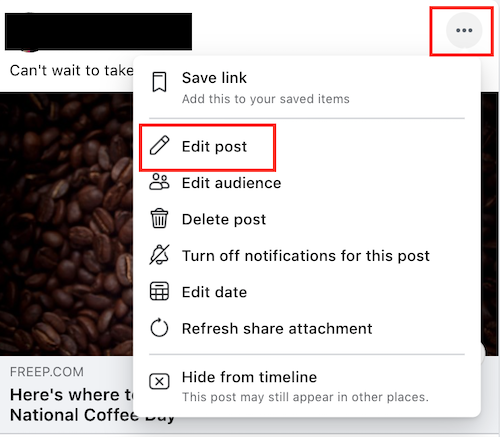 A screenshot that shows how to add a location after posting on Facebook.