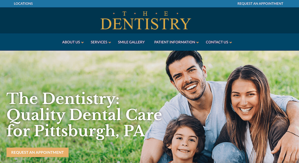 This dental group's website has a clean layout, easy-to-use navigation, and a clear call-to-action.