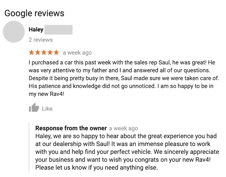 It's important for your car dealer marketing that you respond to reviews on your dealership's google my business listing.