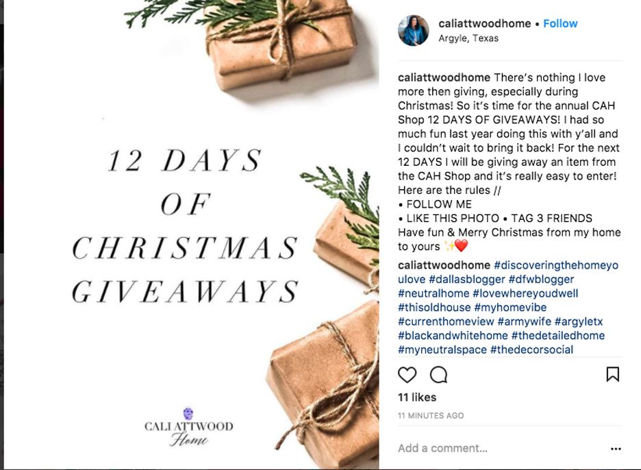 This holiday Instagram giveaway idea promotes increasing your followers on Instagram.