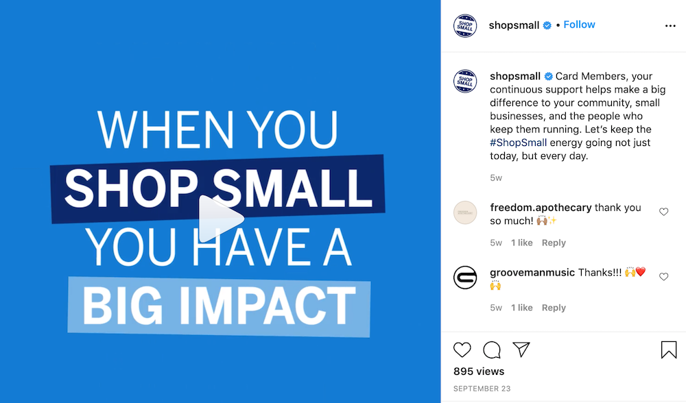 One small business saturday marketing idea is to engage with and share content from the official Shop Small social media accounts.
