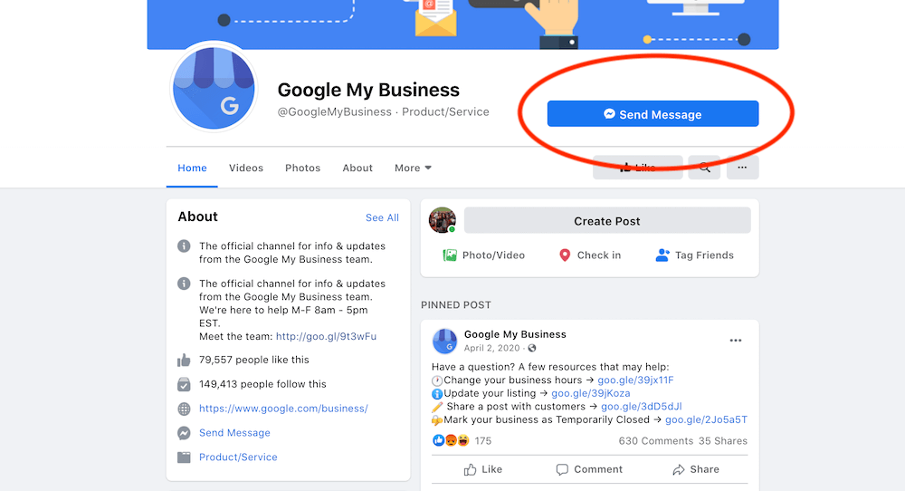 contact google my business support on facebook