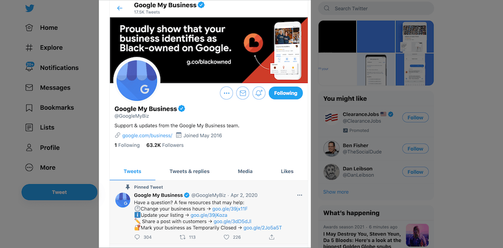 contact google my business on twitter