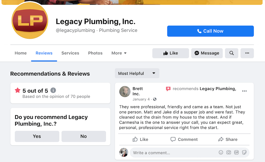 plumber marketing ideas - get facebook recommendations