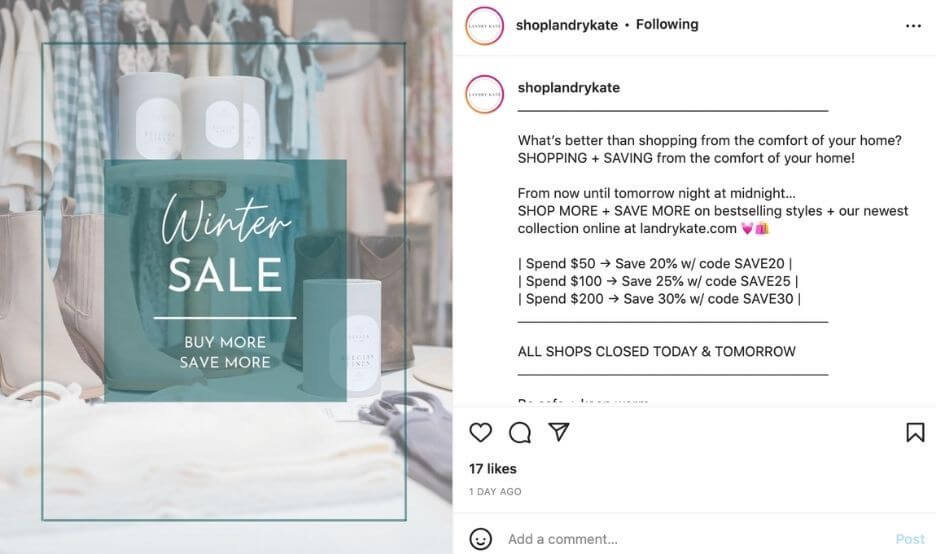 instagram post ideas - sales promo post from clothing boutique