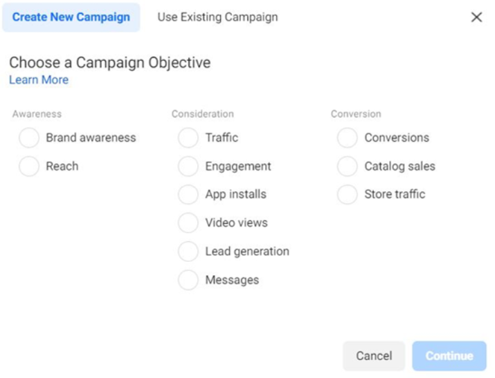 benefits of facebook advertising - list of all campaign objectives