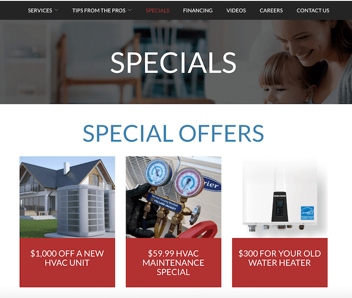 best plumbing websites - rw hvac - offers promotions and specials