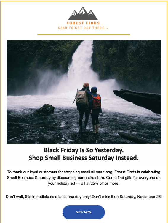 november email newsletter example with a black friday sale