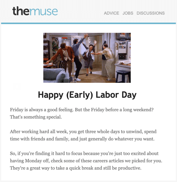september newsletter example by the muse