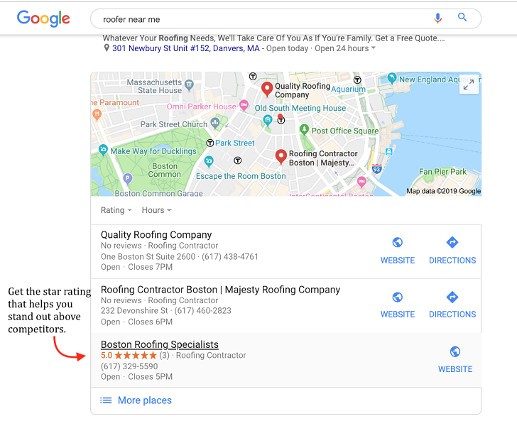 google my business benefits - ratings example