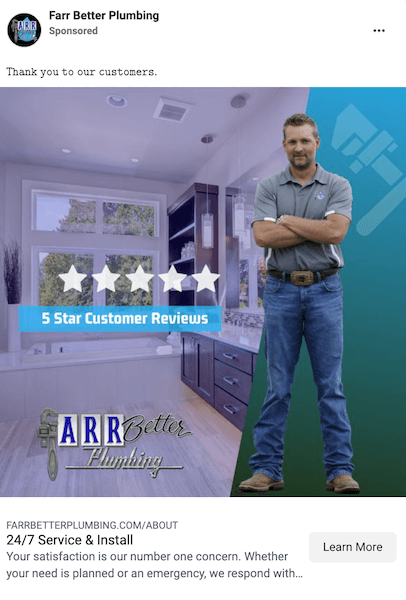 improve home services social ad results - testimonials and reviews in ads