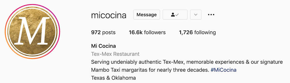 restaurant business description example - instagram - mi cocina
