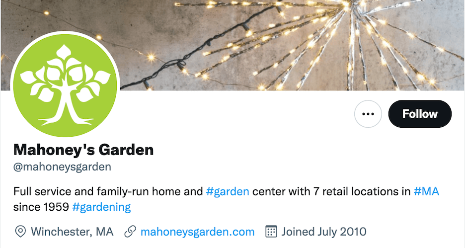 twitter business description example - mahoneys garden