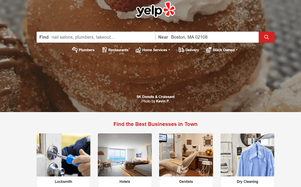 how to claim a business on yelp - yelp search homepage with suggestions for user