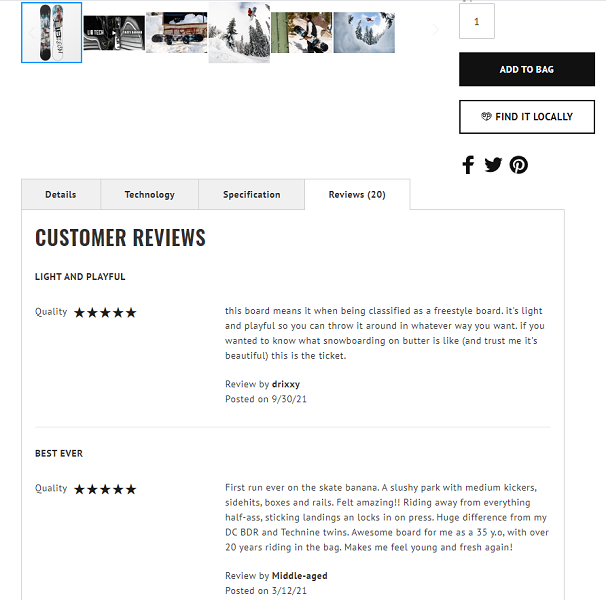 online review statistics - example of ecommerce online reviews