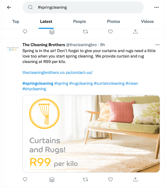 cleaning services advertising ideas - use hashtags on social