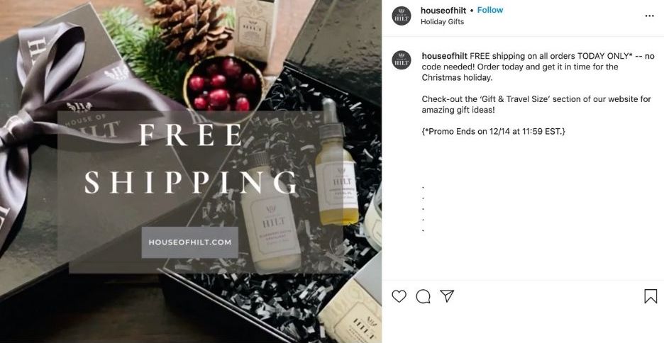 december social media holidays - free shipping day example post