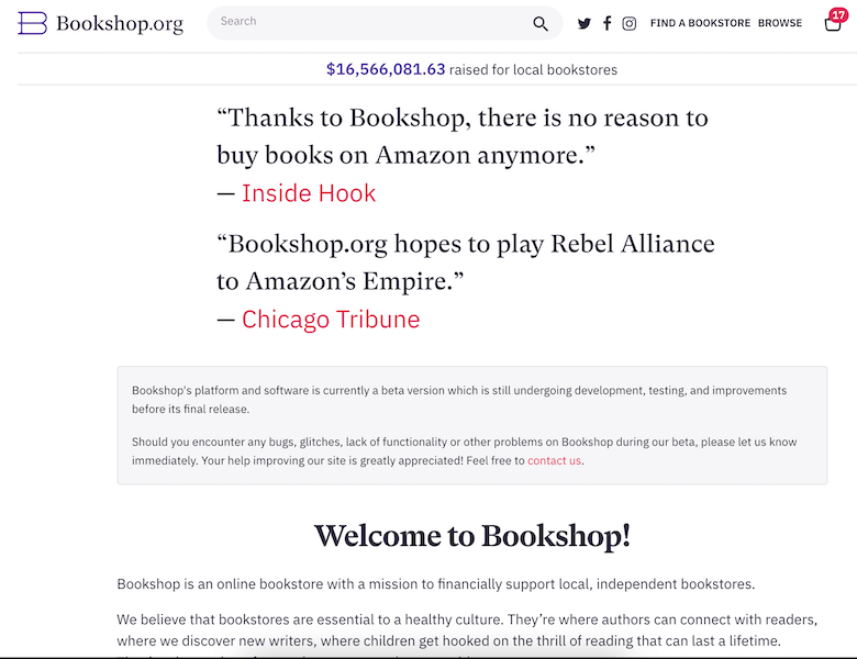 about us page example - screenshot of bookshop's about us page