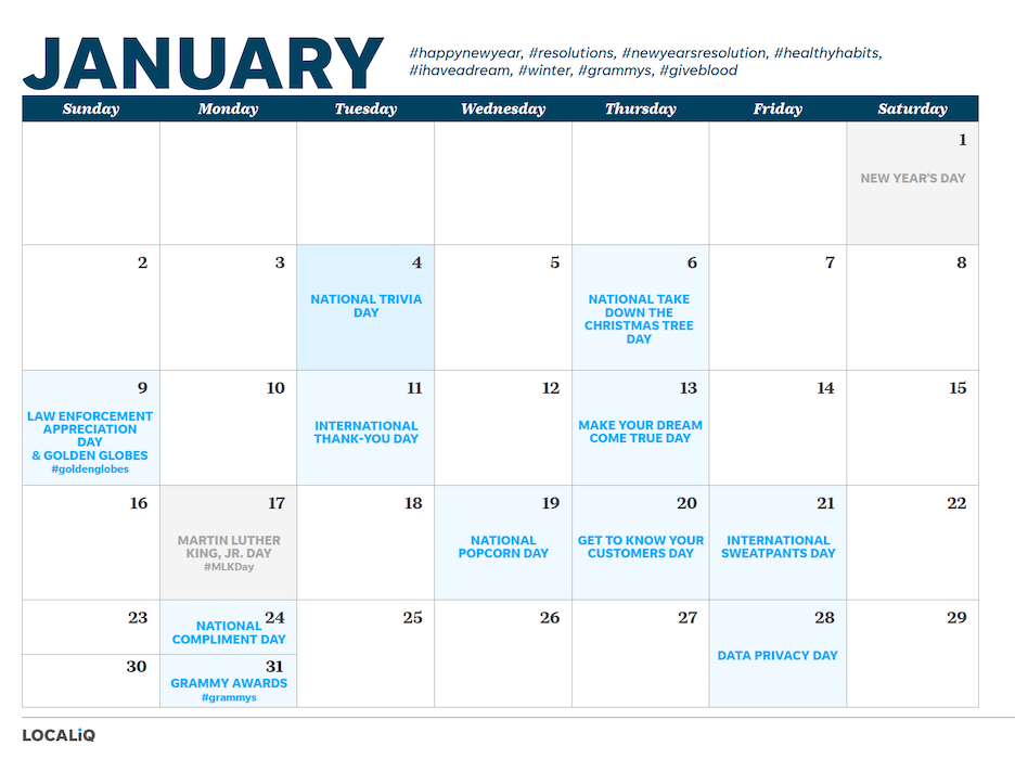 january social media - january 2022 social media calendar with holidays
