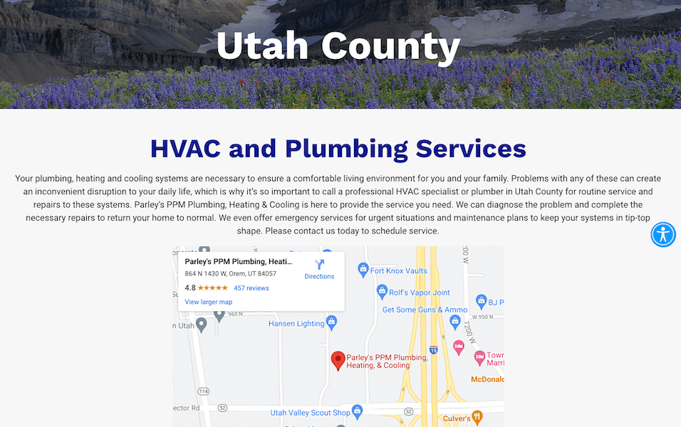 local search marketing - screenshot of location page on a plumbers website