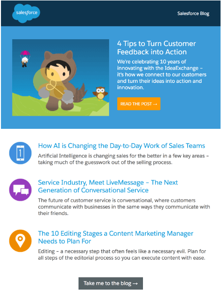 types of emails - example of newsletter from salesforce