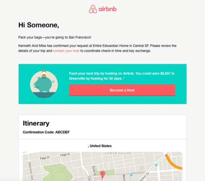 types of emails - transactional email example from airbnb