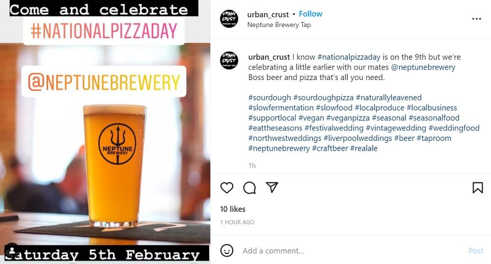 february social media ideas - national pizza day small business partnership instagram post