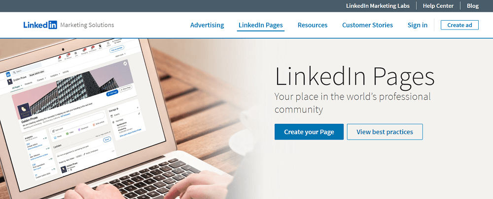 linkedin company page - homepage example