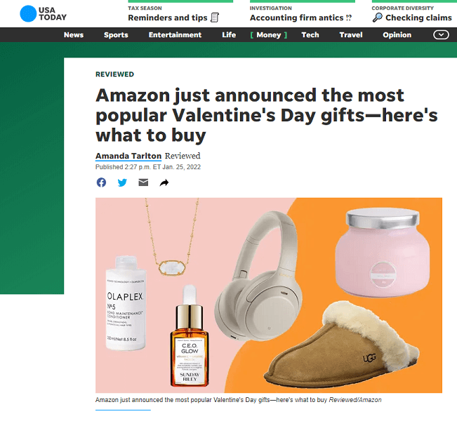 valentines day marketing - gift guide example