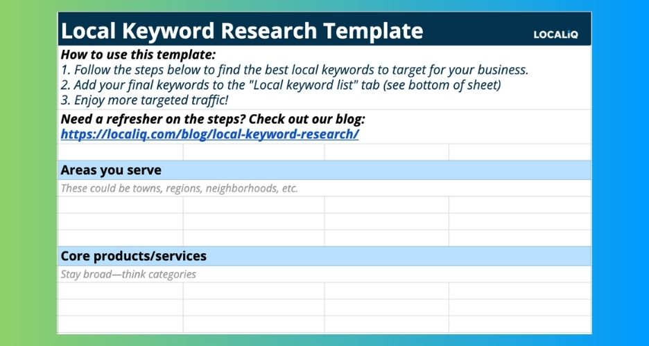 local keyword research template