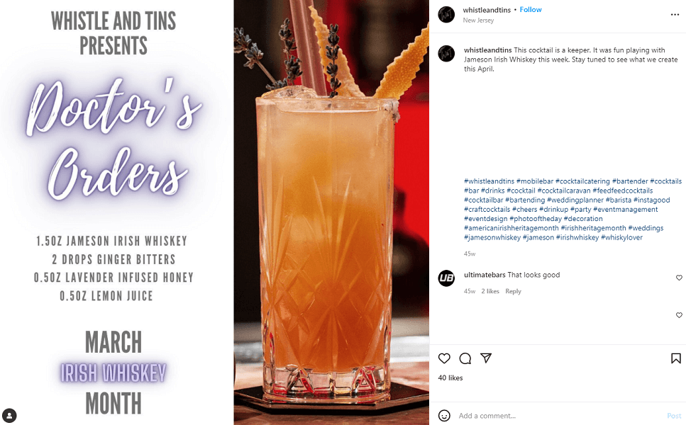 march social media holidays - cocktail recipe for irish heritage month small business instagram post