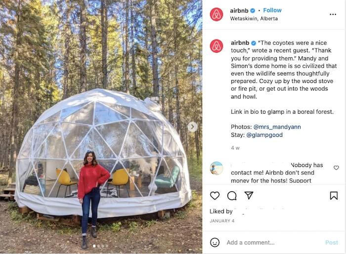 user generated content post from airbnb on instagram