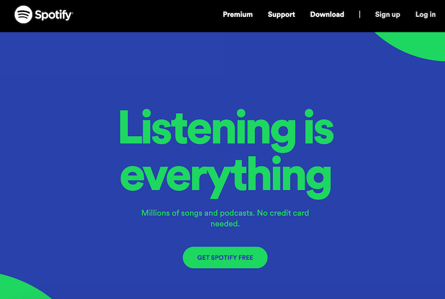 small business website design - example of organized website from spotify