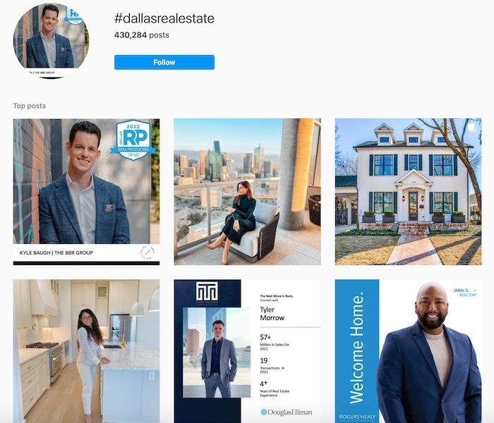 spring real estate marketing ideas - example of #dallasrealestate hashtag result on instagram